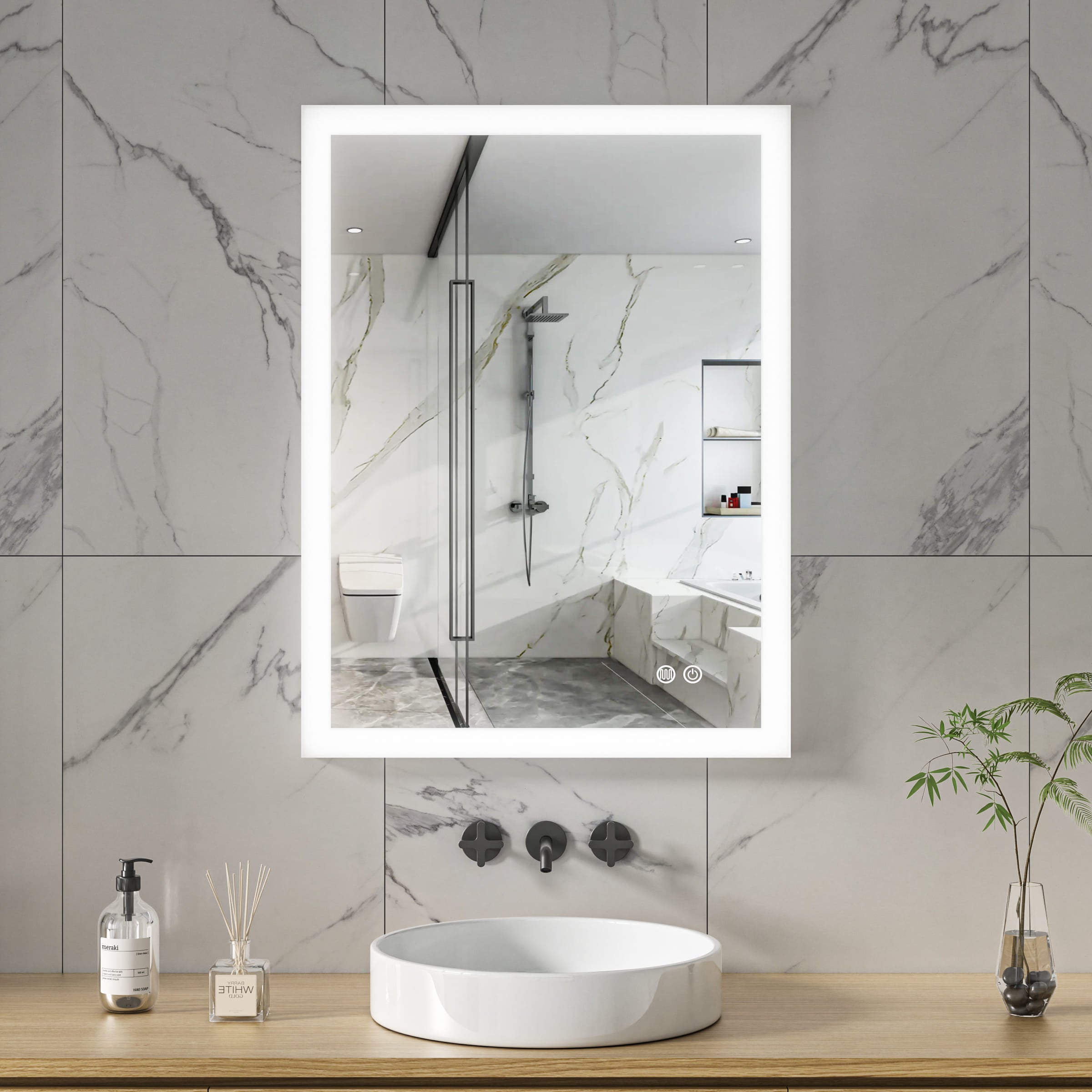 MaxxiBath K-202-F Anti-Fog LED Bathroom Mirror with Touch Control, Adjustable Dimmable Lighting, and Aluminum Frame